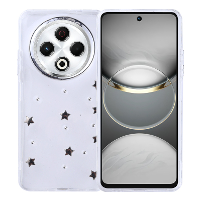Tecno Spark 30 4G Kılıf Airbag Tasarımlı Simli Şeffaf Zore Kutup Kapak Yıldız