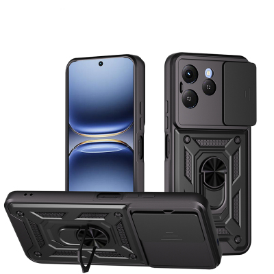 Tecno Spark 40 4G Case with Magnetic Stand and Camera Protection, Zore Sliding Vega Cover Black