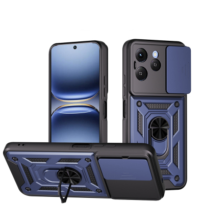 Tecno Spark 40 4G Case with Magnetic Stand and Camera Protection, Zore Sliding Vega Cover Blue