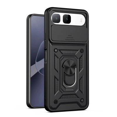 Tecno Spark 40 5G Case with Magnetic Stand and Camera Protection, Zore Sliding Vega Cover Black