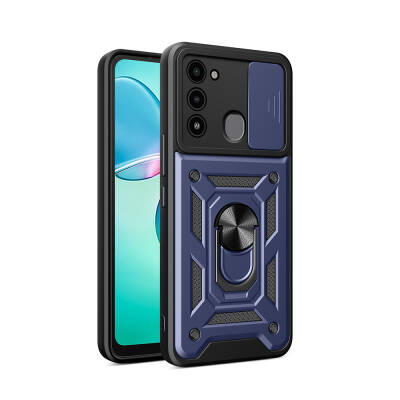 Tecno Spark 8C Case with Magnetic Stand Camera Protection Zore Sliding Vega Cover Blue