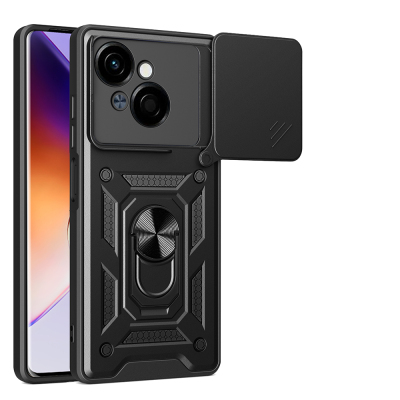 Tecno Spark Go 1 2025 Kılıf Magnetik Standlı Kamera Korumalı Zore Sürgülü Vega Kapak Siyah