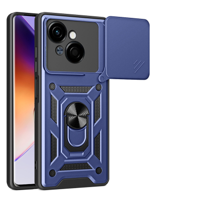 Tecno Spark Go 1 2025 Kılıf Magnetik Standlı Kamera Korumalı Zore Sürgülü Vega Kapak Mavi