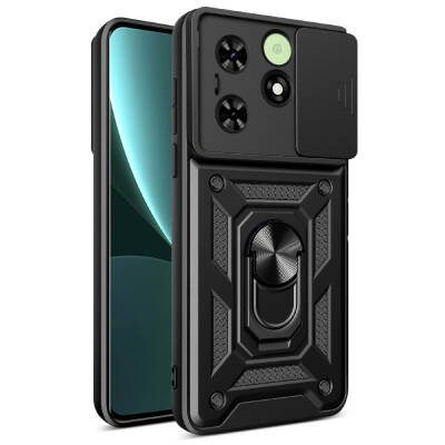 Tecno Spark Go 2024 Case Magnetic Stand Camera Protector Zore Sliding Vega Cover Black