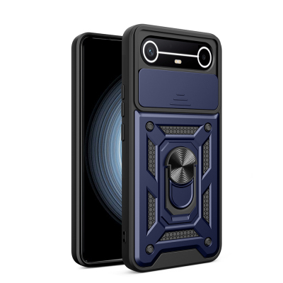 Tecno Spark Slim 5G Case with Magnetic Stand and Camera Protection, Zore Sliding Vega Cover Blue