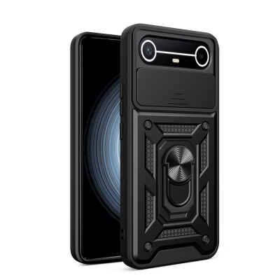 Tecno Spark Slim 5G Kılıf Magnetik Standlı Kamera Korumalı Zore Sürgülü Vega Kapak Siyah