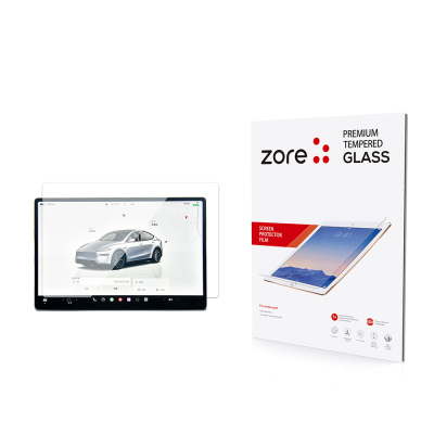 Tesla Model Y Zore New Series 2in1 Tempered Glass Car Multimedia Screen Protector Şeffaf