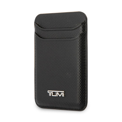 Tumi Original Licensed 2 Chamber Metal Logo Leather Magnetic Card Holder Black