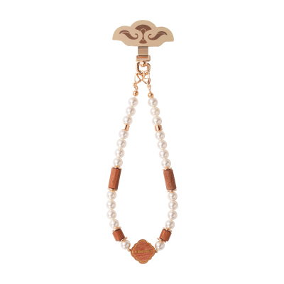 Udemos Ideal Pearl Series Pearl Embellished Phone Wrist Strap Beyaz-Kahverengi