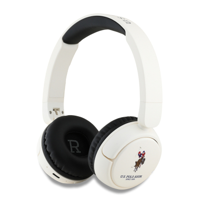 U.S. Polo Assn. Orjinal Licensed Foldable Adjustable Over-Ear Bluetooth Headset with Printing Logo v5.3 White