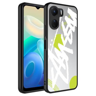 Vivo Y16 Case Mirror Patterned Camera Protected Glossy Zore Mirror Cover Yazı