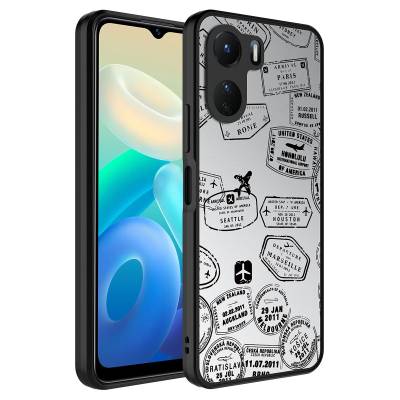 Vivo Y16 Case Mirror Patterned Camera Protected Glossy Zore Mirror Cover Seyahat