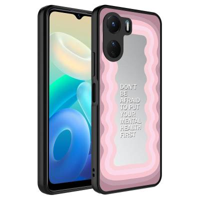Vivo Y16 Case Mirror Patterned Camera Protected Glossy Zore Mirror Cover Ayna