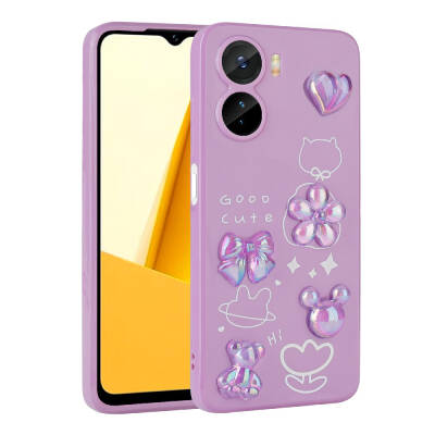 Vivo Y16 Case Relief Figured Shiny Zore Toys Silicone Cover Purple