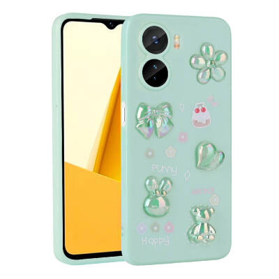 Vivo Y16 Case Relief Figured Shiny Zore Toys Silicone Cover Açık Yeşil