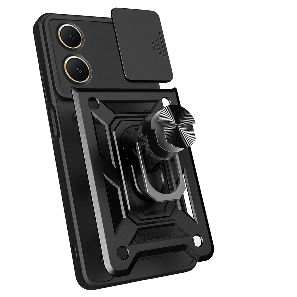 Vivo Y18 Kılıf Magnetik Standlı Kamera Korumalı Zore Sürgülü Vega Kapak - 5