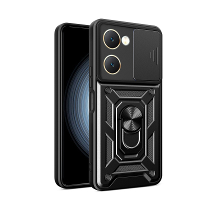 Vivo Y18 Kılıf Magnetik Standlı Kamera Korumalı Zore Sürgülü Vega Kapak Siyah