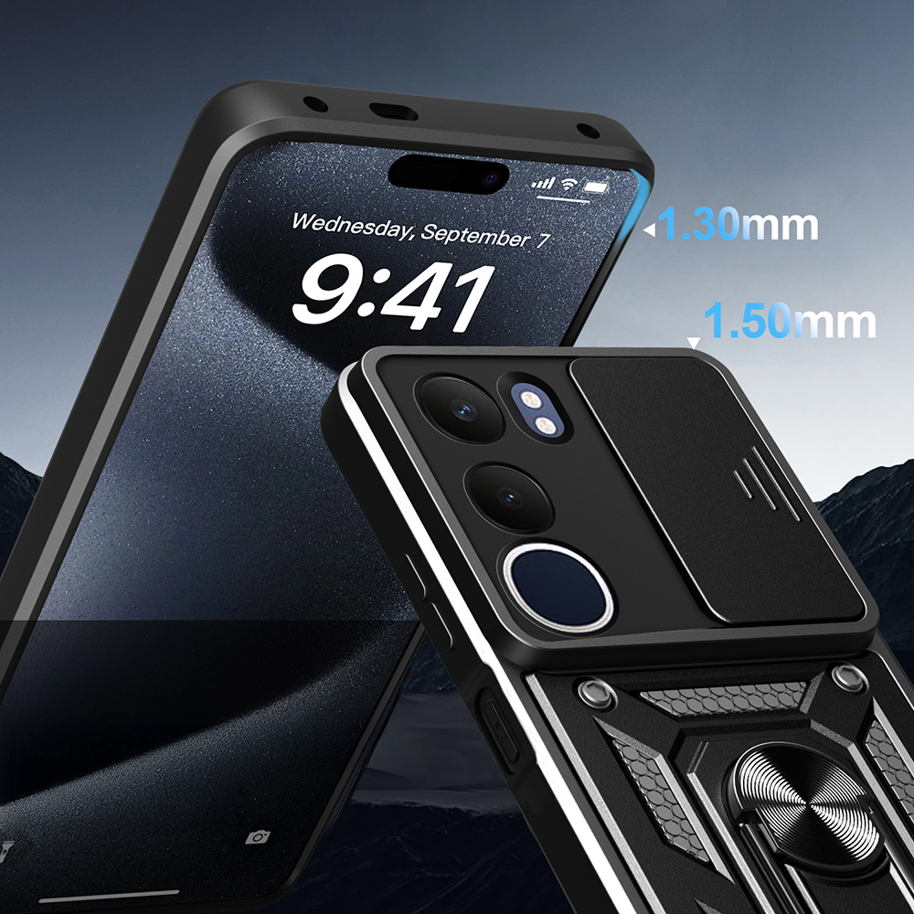 Vivo Y19S Kılıf Magnetik Standlı Kamera Korumalı Zore Sürgülü Vega Kapak - 5