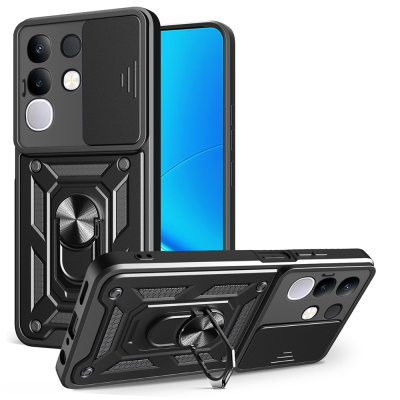 Vivo Y29 4G Kılıf Magnetik Standlı Kamera Korumalı Zore Sürgülü Vega Kapak Siyah