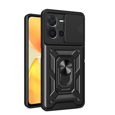 Vivo Y35 Case with Magnetic Stand and Camera Protection, Zore Sliding Vega Cover Black