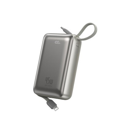 Wiwu AS-182 Galaxy Pro Max Serisi Type-C Lightning Çıkışlı Taşınabilir Powerbank PD 45W 20000mAh Gümüş