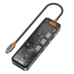 Wiwu CB007 Cyber 7 in 1 Type-C Hub 100W Charging Support Transparent Appearance SD Card-Hdmi-Usb Duplicator Grey