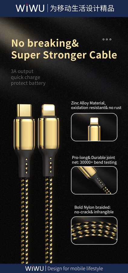 Wiwu Golden Series GD-103 Lightning To PD Data Cable 3M - 6