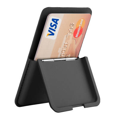 Wiwu MW-001 Pop-Up Simple Design 3-Chamber PU Magnetic Stand Card Holder Black