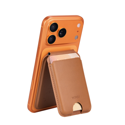 Wiwu MW-007P Magnetic Stand Card Holder Wireless Charging Compatible FindMy and Find Hub Enabled Mag Wallet Brown
