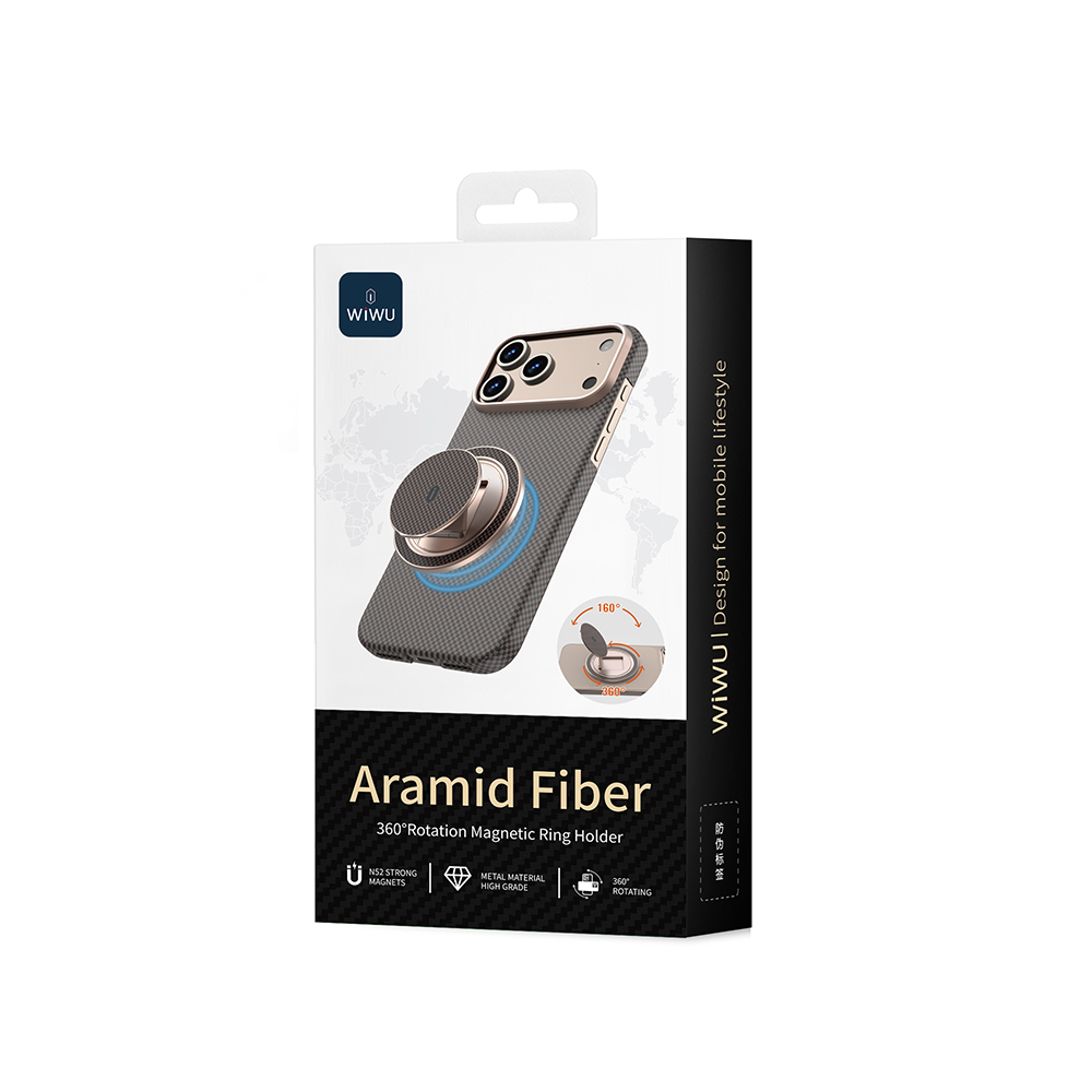 Wiwu Warriors Serisi Aramid Fiber 360 Derece Dönebilen Magnetik Ring Stand Telefon Tutucu - 7