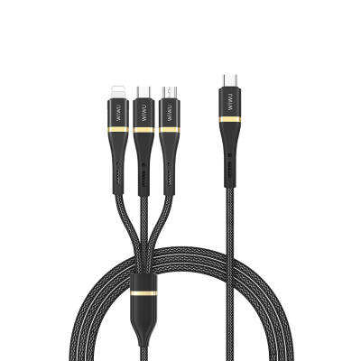 Wiwu Wi-C024 Elite Series 3in1 Type-C to Lightning – Type-C – Micro USB Ultra Fast Charging Cable 100W 1.2M Black