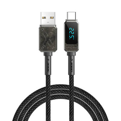 Wiwu Wi-C038 Titan Series USB-A to Type-C 6A 66W LED Digital Display Charging and Data Cable 1.2M Black