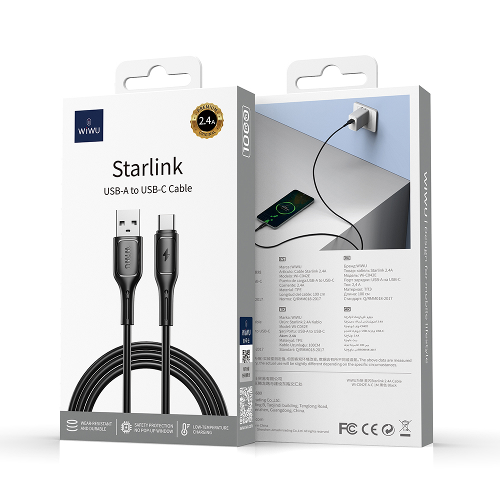 Wiwu Wi-C042E Starlink Series USB-A to Type-C Fast Charging Data and Charging Cable 2.4A 1 M - 6