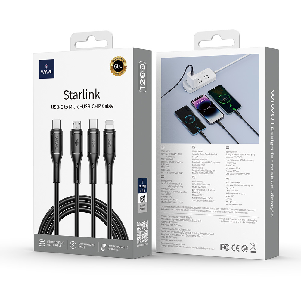 Wiwu Wi-C046E Starlink Series 3in1 USB-C to Lightning – Type-C – Micro Charging and Data Cable 60W 1.2M - 9
