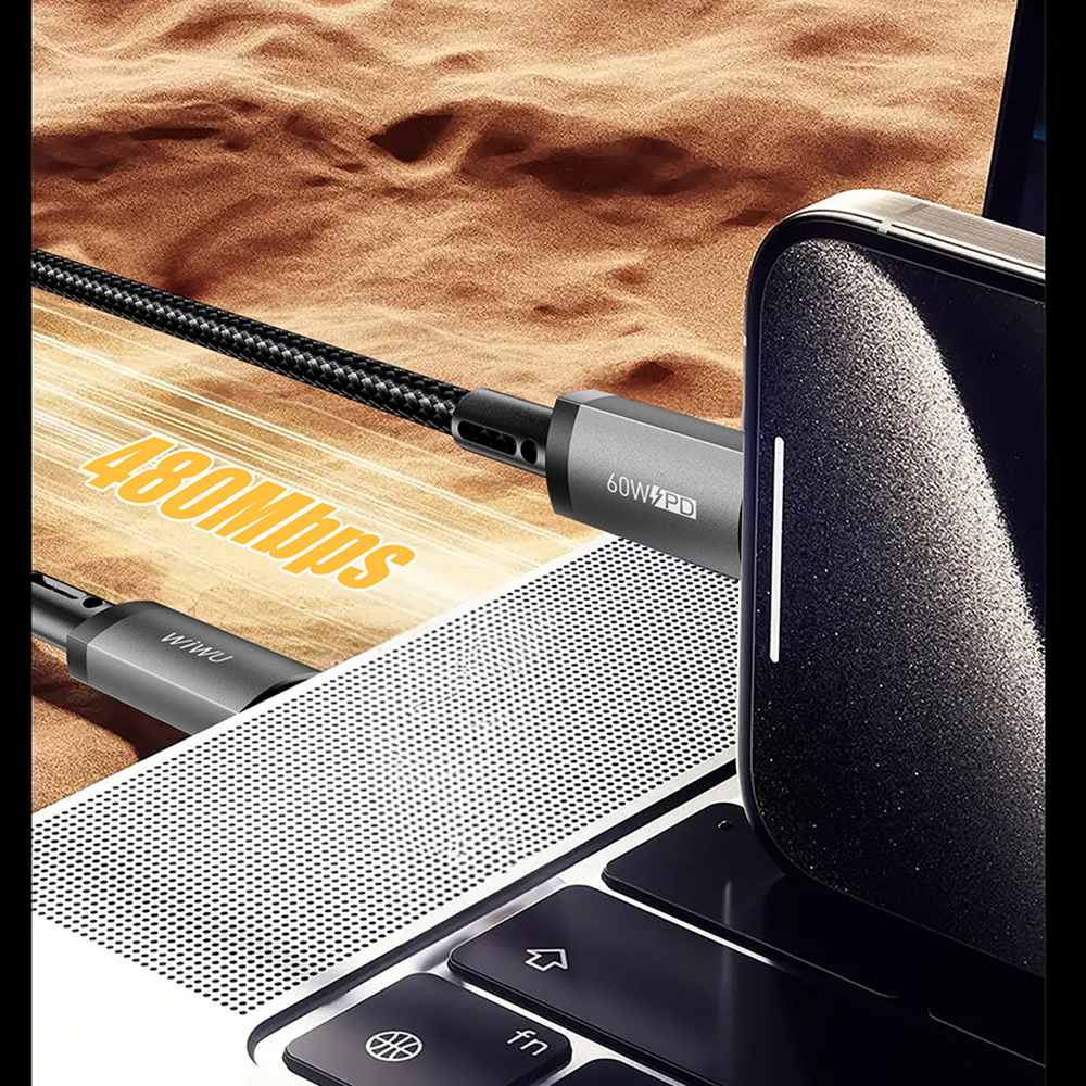 Wiwu Wi-C057 Titanlink Serisi Type-C to Type-C Hızlı Şarj Özellikli PD Data ve Şarj Kablosu 60W 1M - 5