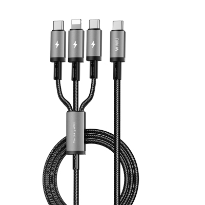 Wiwu Wi-C060 Titanlink Serisi 3in1 Type-C to Lightning – 2xType-C Örgülü Şarj ve Data PD Kablo 60W 1.2m Gri