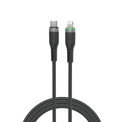 Wiwu Wi-C070 Orginlink Series LED Indicator Type-C to Lightning Fast Charging PD Data and Charging Cable 27W 1M Black