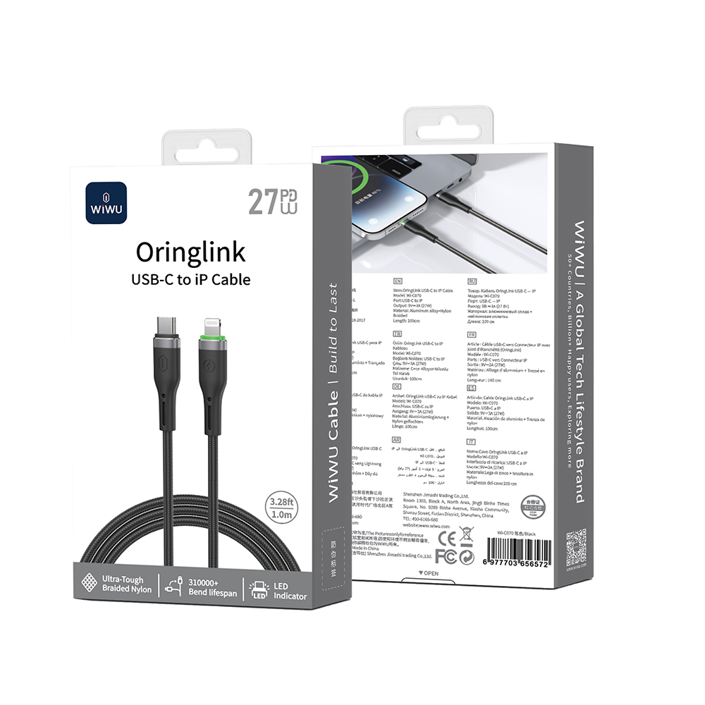 Wiwu Wi-C070 Orginlink Serisi LED Göstergeli Type-C to Lightning Hızlı Şarj Özellikli PD Data ve Şarj Kablosu 27W 1M - 4