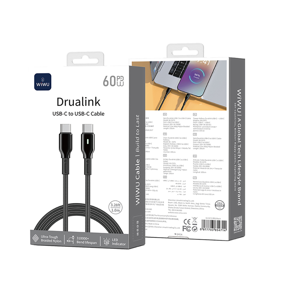 Wiwu Wi-C075 Drualink Series Type-C to Type-C PD Fast Charging Cable 60W 1M - 4