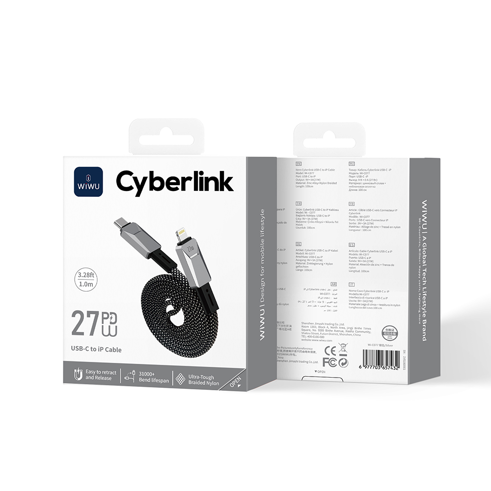 Wiwu Wi-C077 Cyberlink Series Type-C to Lightning Fast Charging Data and Charging Cable 27W 1M - 7