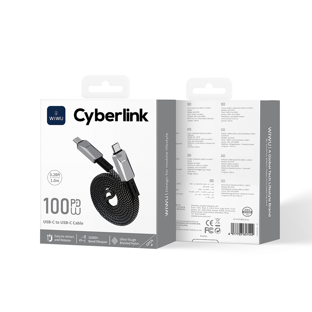 Wiwu Wi-C078 Cyberlink Series Type-C to Type-C PD Fast Charging Data and Charging Cable 100W 1M - 7