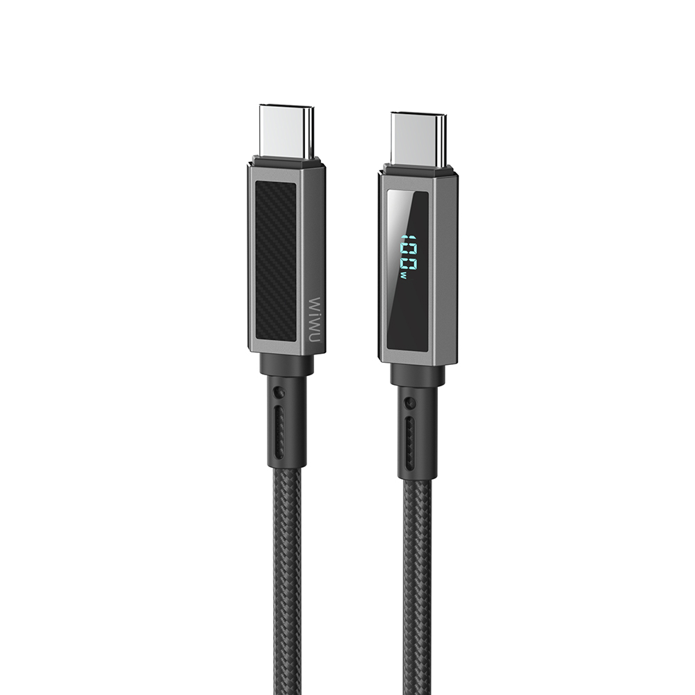 Wiwu Wi-C079 Warriors Serisi Aramid Fiber Dijital LED Göstergeli Type-C to Type-C PD Data ve Şarj Kablosu 100W 1.2M - 1