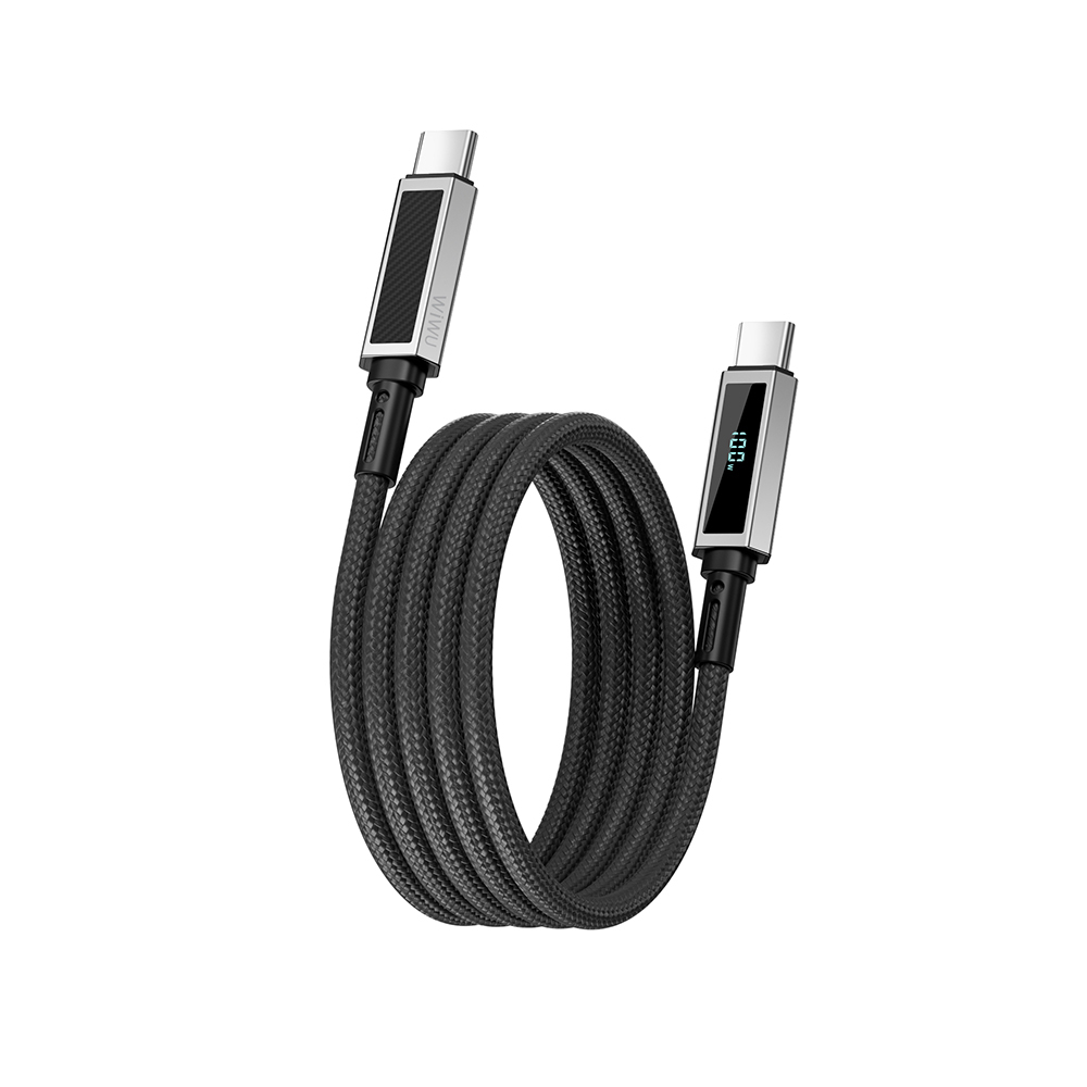 Wiwu Wi-C079 Warriors Serisi Aramid Fiber Dijital LED Göstergeli Type-C to Type-C PD Data ve Şarj Kablosu 100W 1.2M - 5