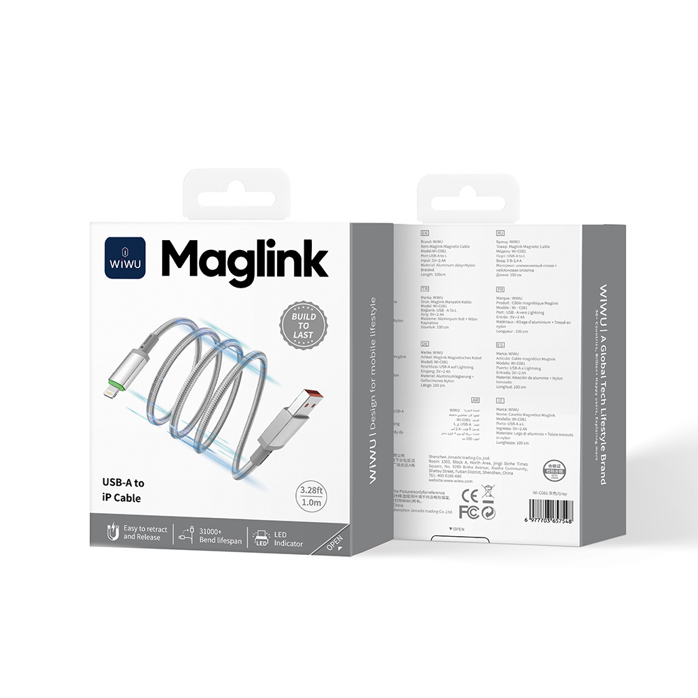 Wiwu Wi-C081 Maglink Serisi Işıklı Magnetik USB-A to Lightning Işıklı Hızlı Şarj Özellikli Data ve Şarj Kablosu 1M - 7