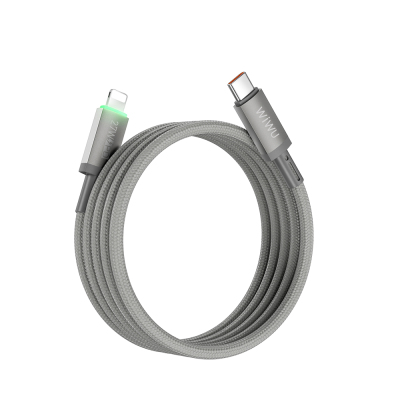 Wiwu Wi-C083 Maglink Series Illuminated Magnetic Type-C to Lightning PD Fast Charging Data and Charging Cable 27W 1M Grey
