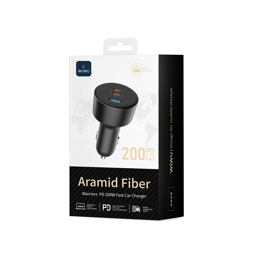 Wiwu Wi-CC026 Hızlı Şarj Özellikli PD Type-C + USB-A Portlu Aramid Fiber Araç Şarj Aleti 200W - 8