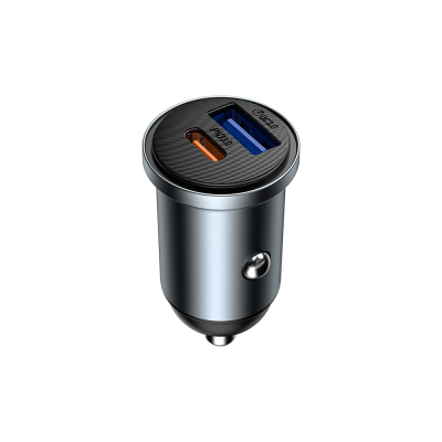 Wiwu Wi-CC030 Nano Lite Series Type-C + USB-A Fast Charging Current Protection Car Charger PD and QC3.0 35W Grey