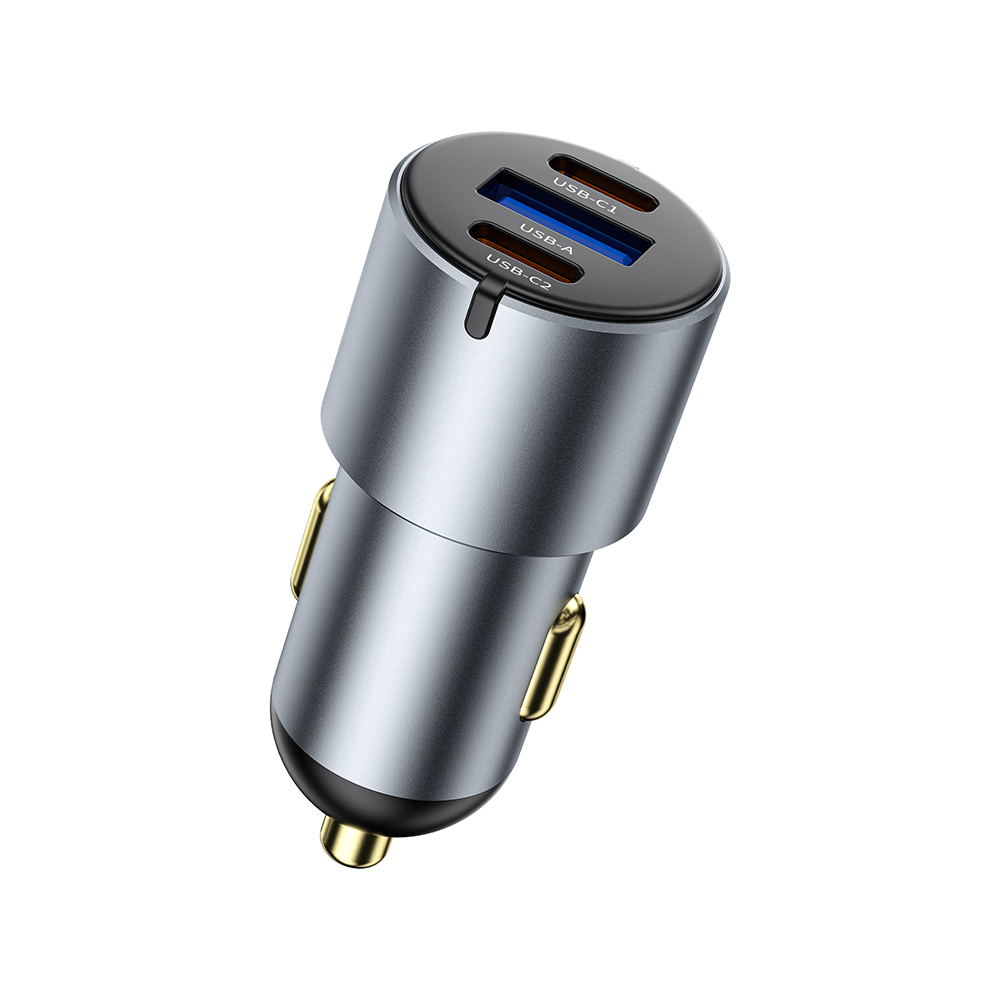 Wiwu Wi-CC032 Nano Pro Series Dual Type-C + USB-A Fast Charging Current Protection Car Charger PD AND QC3.0 60W - 5