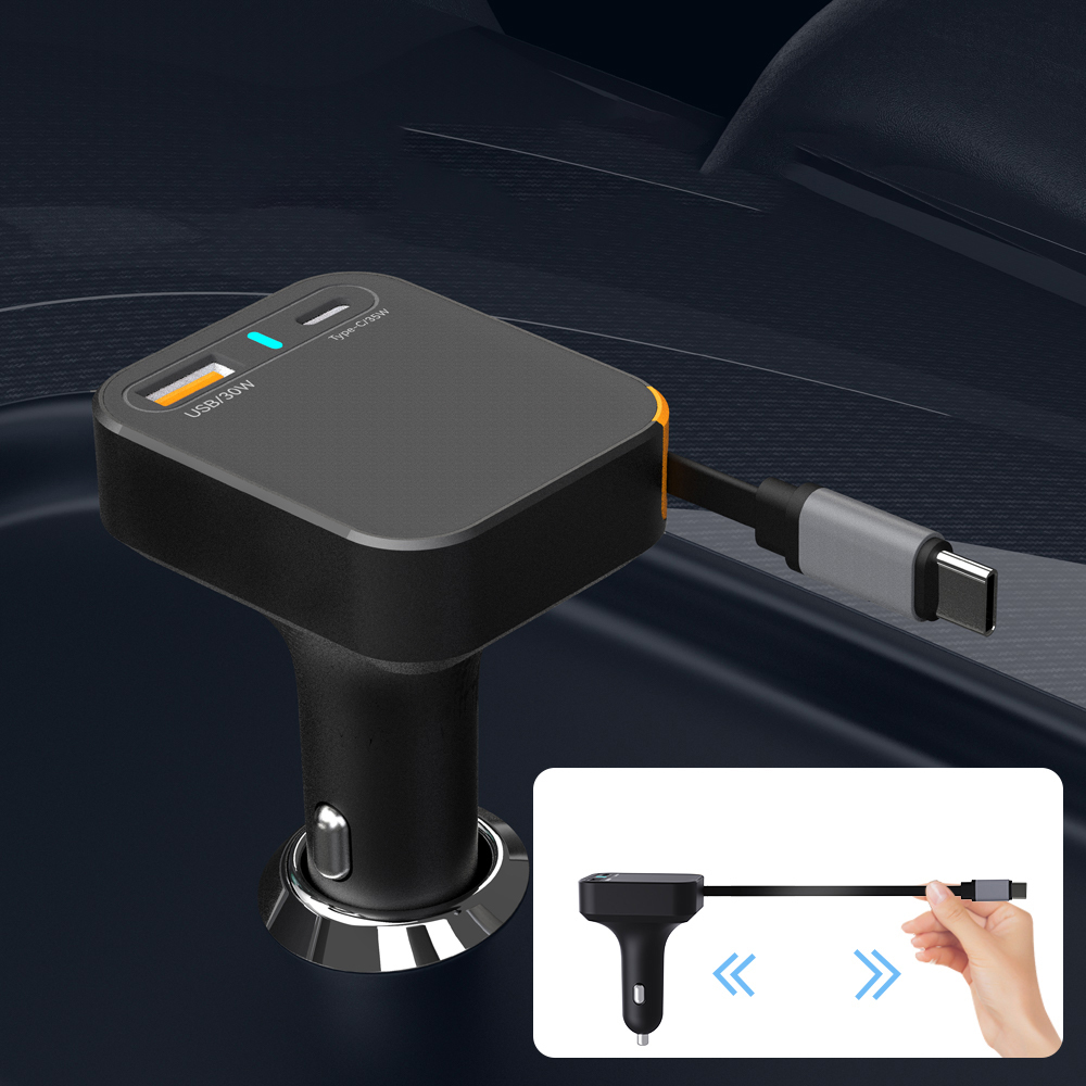 Wiwu Wi-CC033 Type-C + USB-A Hızlı Şarj Özellikli Akım Korumalı Dahili Kablolu Araç Şarj Aleti 65W - 5