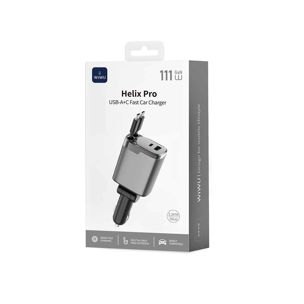 Wiwu Wi-CC034 Type-C + USB-A Fast Charging Car Charger with GaN Technology and Built-in Cable 111W - 9